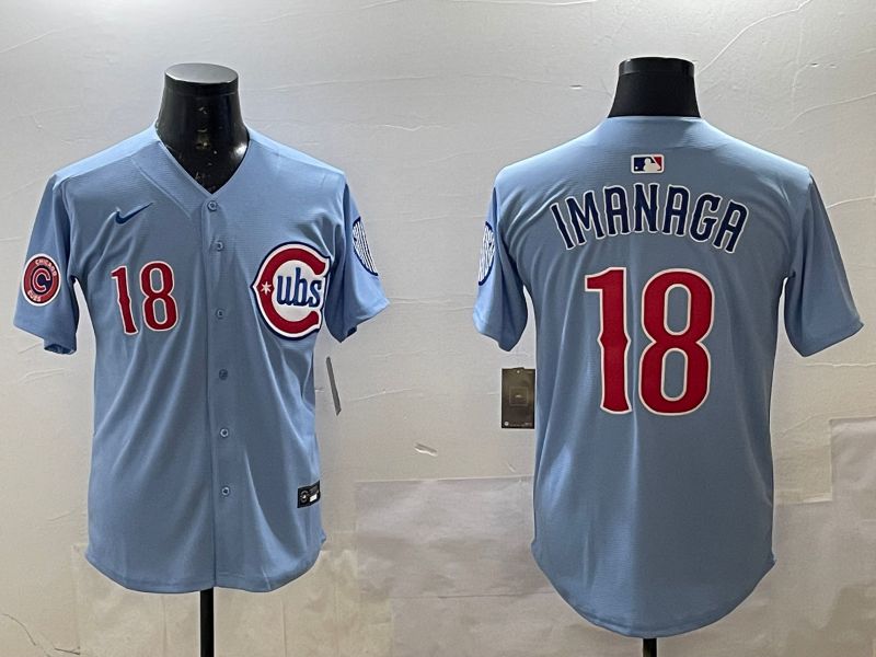 Men Chicago Cubs #18 Imanaga Light Blue Throwback 2025 Nike MLB Jersey style 9